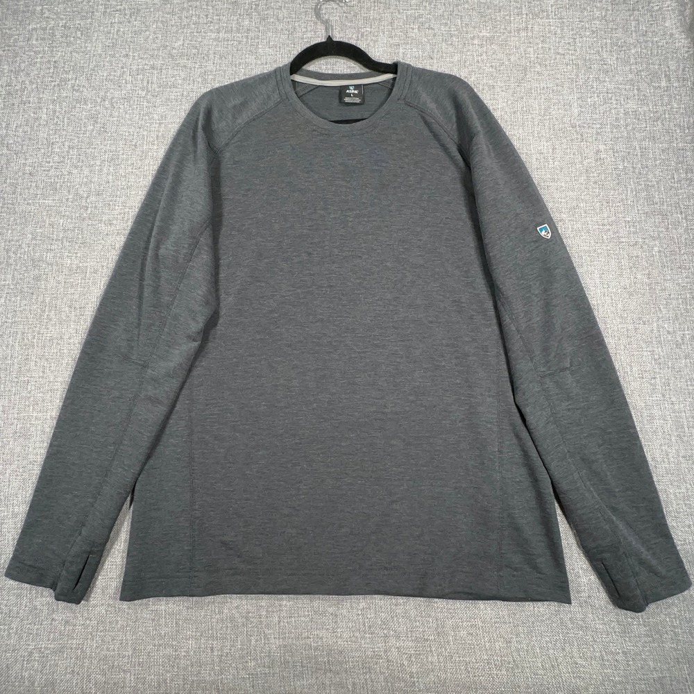 KUHL Influx Long Sleeve Shirt Mens Large Gray Long Sleeve Thumbhole Crew Neck